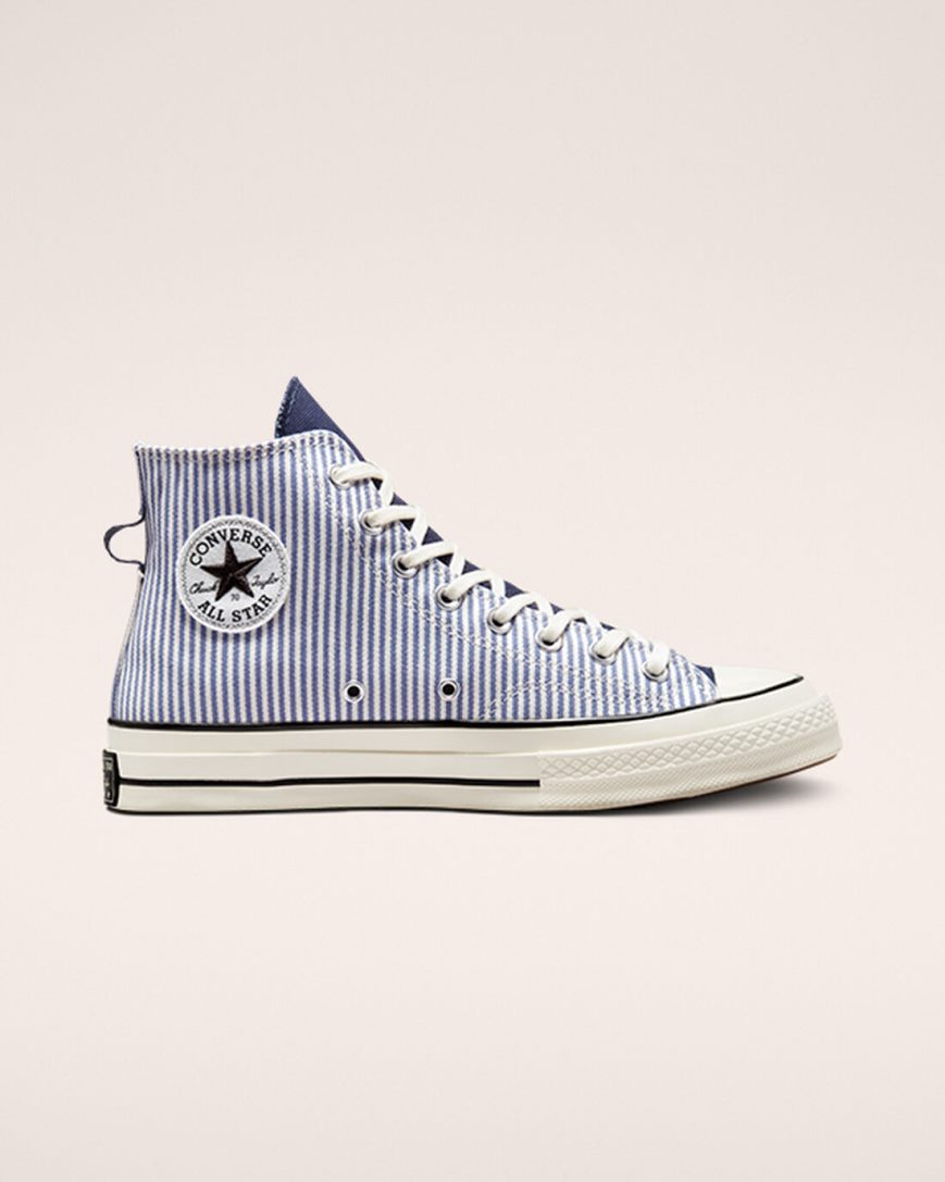 Pánské Boty Vysoké Converse Chuck 70 Crafted Stripe Blankyt Světle Modré Indigo Černé | CZ 31VQX28